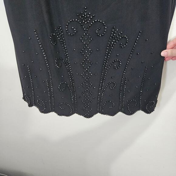 Vintage 90s J.R. NITES By CALIENDO Black Beaded Midi Skirt Elastic waist Size 14 - Picture 4 of 6